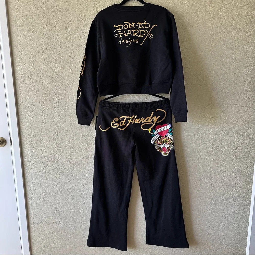 Ed Hardy Retro SET Tiger insulated suit pants and sweatshirt size L - Picture 2 of 9